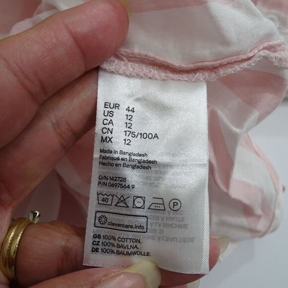 Divided H&M Women Pink White Striped Button Up Long Sleeve Shirt Size 12 NEW - Picture 7 of 11